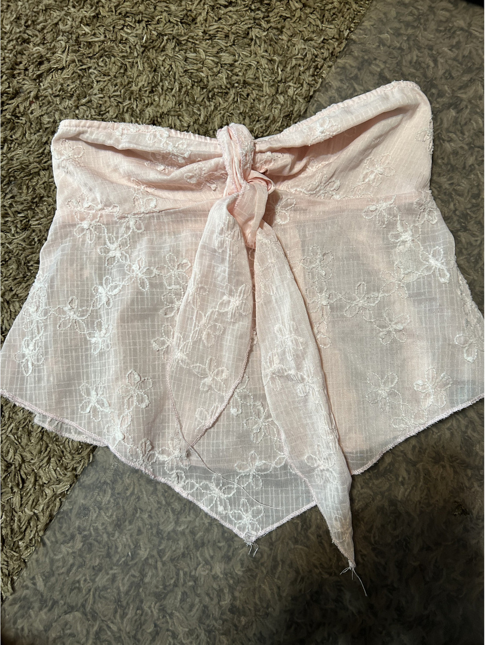 Pink Strapless Lace Embroidered Crop Top XS